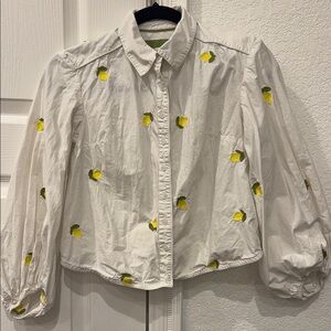 Anthropologie White Lemon Embroidered Blouse